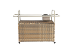 Outdoor Bar Table with Wicker Cabinet and Steel Top
