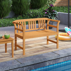 Acacia Wood 2-Person Patio Loveseat with Backrest and Armrests