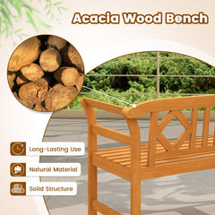 Acacia Wood 2-Person Patio Loveseat with Backrest and Armrests for Porch