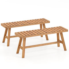 Acacia Wood Outdoor Garden Bench Set of 1/2 with Slatted Seat and 800 lbs Capacity