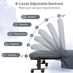 Adjustable Folding Guest Bed Frame with Mattress and Wheels