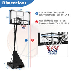 4.9-10 Feet Height Adjustable Portable Basketball Hoop Basketball Goal System