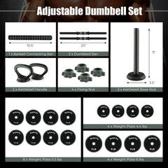 4 in 1 Adjustable Weight Dumbbell Set-Black