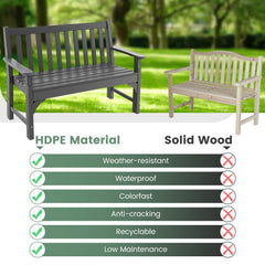 All-Weather HDPE 2-Person Garden Bench with Backrest and Armrests-Gray