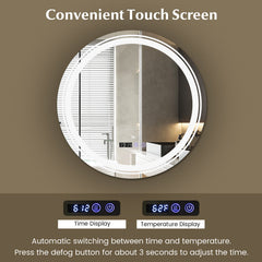 Anti-Fog Round Led Bathroom Mirror with 3 Color LED Lights