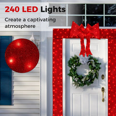 Lighted Christmas Tinsel Doorway Arch with Removable Bow for Roof Door Fireplace