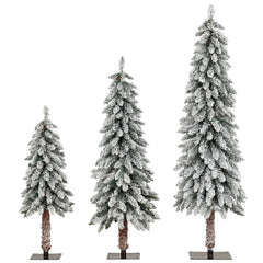 Artificial Christmas Tree Set of 3 with Snow-flocked Branch Tips