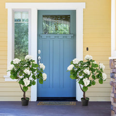 Artificial Hydrangea Tree Fake Floral Plant with 11 White Flowers-White