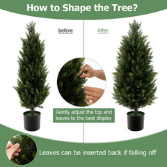 3 Feet Artificial Topiary Cedar Tree with Cement Plastic Pot and Faux Moss-Green