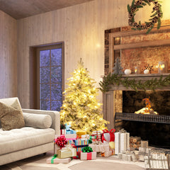 4.5/6/7 Feet Flocked Christmas Tree with Warm White LED Lights