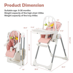 4-in-1 Foldable Baby High Chair with 7 Adjustable Heights and Free Toys Bar