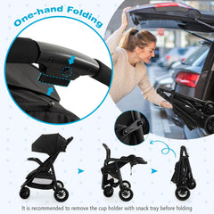 Baby Jogging Stroller with Adjustable Canopy for Newborn-Black