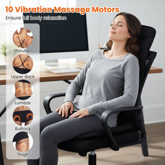 Back Massager Seat Cushion with Heat and 10 Vibration Motors for Pain Relief-Black