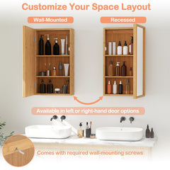 Bamboo Small Medicine Cabinet with Mirror Door and Removable Shelves-Natural