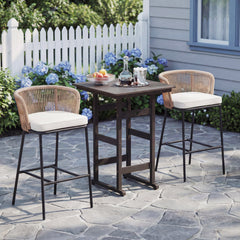 Bar Height Woven Rope Patio Chairs Set of 2-White