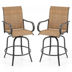 2 Pieces 360 Rotating Bar Stool Set with Armrests for Patio