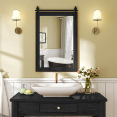 Rustic Wood Frame Barn Door Style Farmhouse Wall Mirror