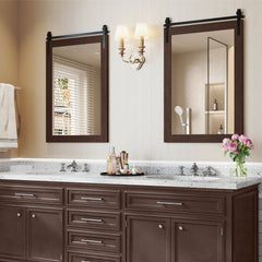Rustic Wood Frame Barn Door Style Farmhouse Wall Mirror