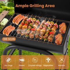 Barrel Charcoal Grill with Foldable Side Table and Thermostat-Black