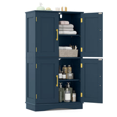 Bathroom Floor Storage Cabinet with 4 Doors and 2 Adjustable Shelves-Blue