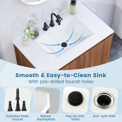 31 Inch Bathroom Vanity Sink Combo with Doors and Open Shelf-Walnut