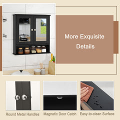 Double Door Wall-Mounted Bathroom Mirror Cabinet with Storage Shelf-Black