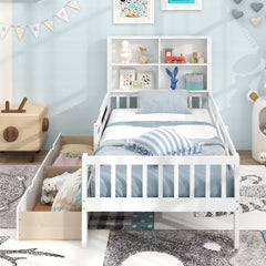 Twin/Full Size Bed Frame with 2 Drawers and Bookcase for Boys and Girls-Twin Size