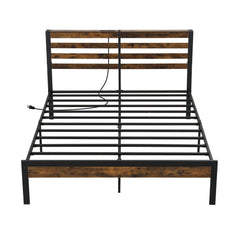 Full/Queen Size Bed Frame with Charging Station and Storage Headboard-Queen Size