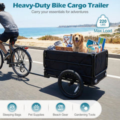 Bike Cargo Trailer with Bag and Cover Heavy-Duty Bicycle Wagon Cart-Black