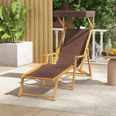 Birch Wood Chaise Lounge Chair Foldable Beach Chair with Adjustable Canopy-Brown