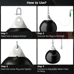 18 Inch 110 Pound Heavy Punching Water Aqua Bag with Adjustable Metal Chain-Black