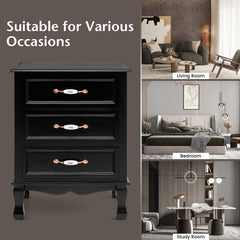 3 Drawers Nightstand with Solid Wood Legs for Living Room Bedroom-Black