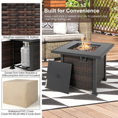 9 Pieces Patio Furniture Set with 32” Fire Pit Table and 50000 BTU Square Propane Fire Pit