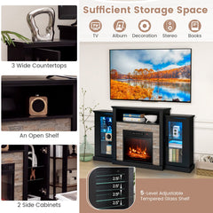 Fireplace TV Stand with 16-Color Led Lights for TVs up to 65 Inch-Black