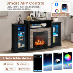 Fireplace TV Stand with 16-Color Led Lights for TVs up to 65 Inch-Black