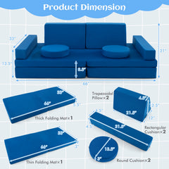 10-Piece Kids Play Couch Sofa with Portable Handle-Blue