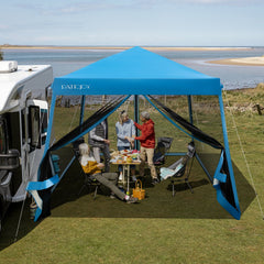 10 x 10 Feet Pop Up Canopy with with Mesh Sidewalls and Roller Bag-Blue