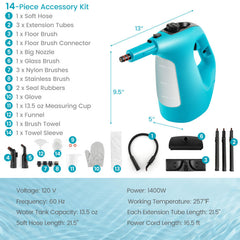 1400W Handheld Steam Cleaner with 14 Accessories & Child Lock