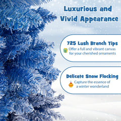 7 Feet Blue Gradient Snow Flocked Artificial Christmas Tree-Blue