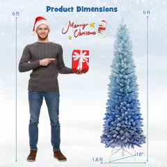 6 Feet Blue Gradient Snow Flocked Artificial Christmas Tree-Blue