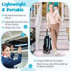 One-Hand Folding Portable Lightweight Baby Stroller with Aluminum Frame-Blue