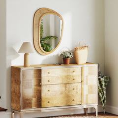 Bohemian Irregular Wall Mounted Decorative Mirror with Wooden Frame-Natural