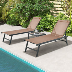 3 Pieces Patio Chaise Lounge Chair and Table Set for Poolside Yard