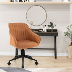 Modern Home Office Chair with Curved Backrest and Comfortable Armrests-Brown