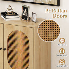 Buffet Cabinet Rattan Storage Cabinet with 2 Doors and Adjustable Shelf