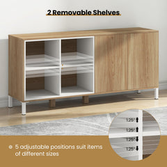 63 Inches Buffet Sideboard with 4 Compartments and Push-to-Open Cabinet-Natural