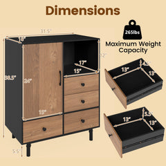Buffet Sideboard Mid Century Modern Storage Cabinet with 4 Drawers and Open Compartment