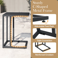 C-Shaped Side Table with Adjustable Foot Pads for Living Room Bedroom-Dark Gray