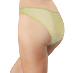Flocked Polka Dot Mesh Cheeky with Lace Details