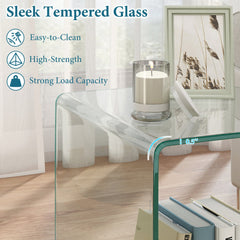 C-Shaped End Table Modern Tempered Glass Side Table with Shelf